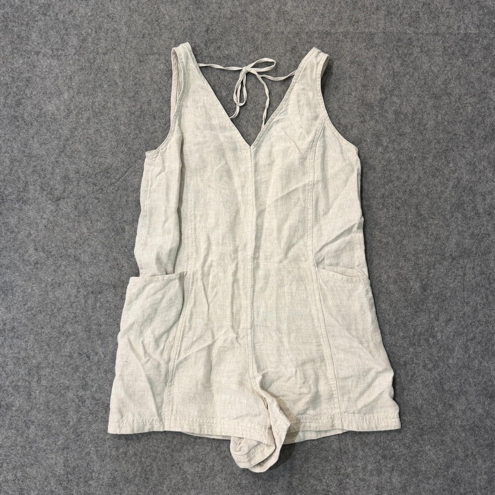 Athleta Undyed Beige Retreat Sleeveless Linen Romper Women's Size Small